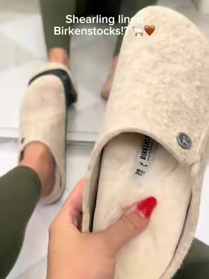 The Birkenstock shearling-lined house shoes 🤎 Cozy enough for around the house, but the rubber sole means you can wear them outside too. #Birkenstock #BirkenstockClogs #ShearlingSlippers #ad #qvcloyaltyprogram 