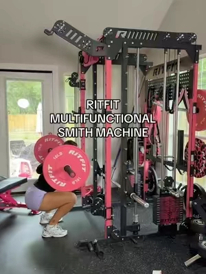 If you’re building a home gym, THIS is the kind of equipment that makes sense 😭🩷 I’m all about getting the most out of the space you have & the amount of exercises you can do on this one setup is actually insane. Smith machine, free bar, dual cables, pull up bar… leg day, upper body, full body, you’ve got OPTIONS 😂 #HomeGym #SmithMachine #HomeGymEquipment #StrengthTraining #ritfit 