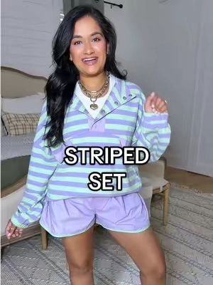 Striped two piece shorts set 😍 #shortsset #twopieceset #loungeset #stripedset #tiktokshopstockup @Asvivid Shop 
