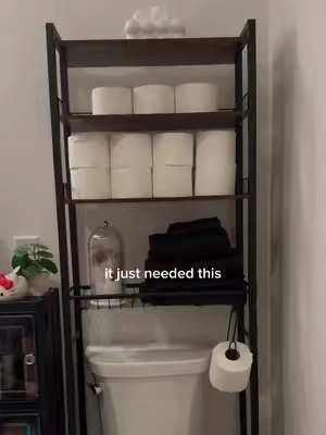 Small bathroom storage solution ! Over the toilet shelf #bathroomorganization #bathroomstorage #smallbathroom #homeorganization #bathroomrefresh 
