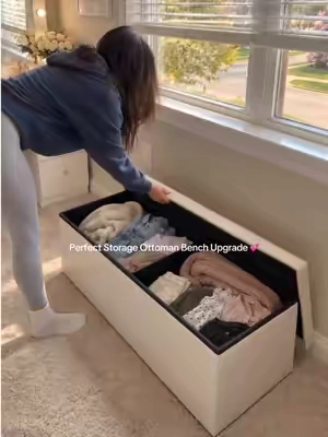 10/10! Need more bedroom storage? This is perfect ✨😱✅💕🤍#ottoman #storagebench #storagesolutions #bedroomupgrade #affordablefurniture 