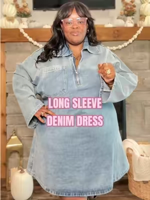 plus size denim dress 💖 #apronbellyfriendly #apronbellystyle #plussizefallfashion #plussizedress #plussizedresses 