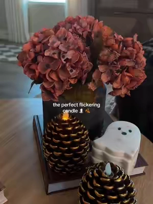 I am absolutely obsessed with these flickering candles 🤎🍂  #falldecor #flickeringcandles #ledcandles #fallaesthetic #livingroomdecor 