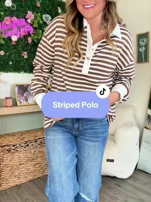 The easiest way to make jeans feel like a whole outfit 🤎 This striped polo is comfy, cute, and gives that perfectly polished-but-casual look! @SHEWIN @shewin_official_us 