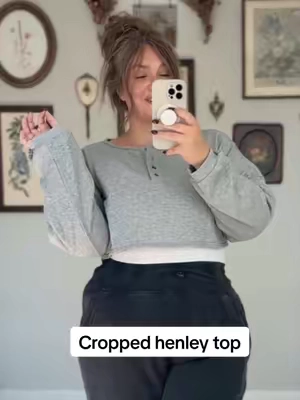 Such a cute little elevated basic crop #croptop #plussizefashion #henleyshirt #comfyoutfit #curvyfashion 