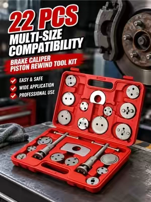 22-piece brake caliper piston tool kit. Effortlessly twist and retract rear twist-type caliper pistons. Compatible with most vehicle calipers. Ideal for DIY brake service and professional repair. Free shipping across US.#brakerepair #brakecalipertool #diyautorepair #mechanictools #garagetools     