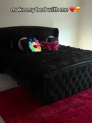 making my bed is way more satisfying when the bed itself is cute 😩🖤 #TikTokShop #TikTokShopFinds #BedFrame #BedroomDecor #RoomInspo   