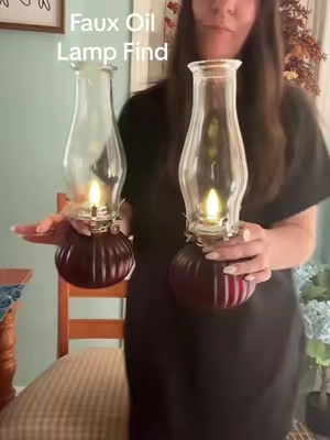 Cozy glow without real flames.These faux oil lamps give that old-fashioned warm light look, but they're easy to style on a mantel, table, or cozy corner. #cozyhome #homefinds #lamps #fauxoillamps #homedecor 