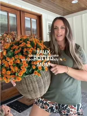 The easiest fall porch upgrade 🍂 These faux mums give you that full, cozy fall look without watering, replacing, or watching them di e  halfway through the season. Perfect for porch planters, steps, and fall outdoor decor! #fall #porchdecor #qvc #mums #falldecorideas @QVC, Inc 