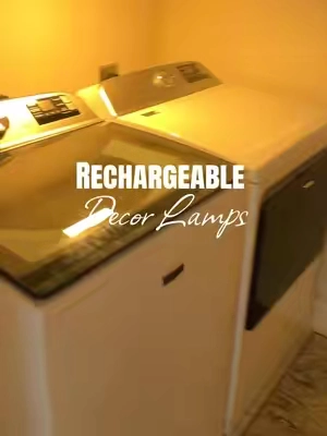 Gorgeous touch of cozy lighting around the house with these rechargeable touch lamps. #rechargeablelamp #touchlamp #homedecorideas #laundryroommakeover #cozylighting 