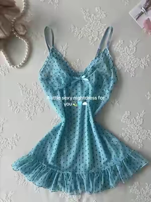 Candy Color Polka Dot Mesh sleepwear #Summer #dress #nightdress #polkadot #sleepwear