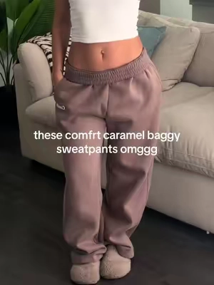 my new fav comfrt baggy sweatpants🤎 obsessed with this caramel color for fall🧸🍂 went 1 size up to a M for a baggier fit!  #baggysweatpants #sweatpants #comfrtsweatpants #comfrt #comfrtclothing  
