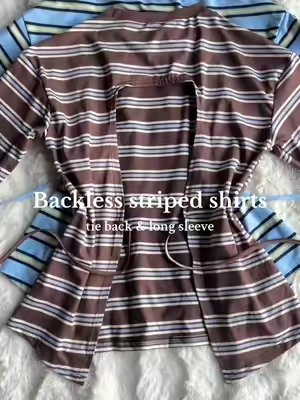 Simple but sleek #shirt #longsleeve #striped #womentops #backless #tieback #tshirt #openback #crewneck #streewear #womenswear #dailywear 