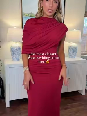 SO regal! Perfect for an event, party, or wedding!😍 wearing size M and I'm 5'9! #affordablefashion #weddingguestdress #classyfashion #fallfashion #fallweddingguestdress 