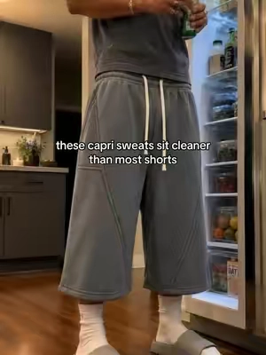 longer cut with a proper wide fit #caprisweats #longshorts #sweatshorts #menswear #fitcheck 