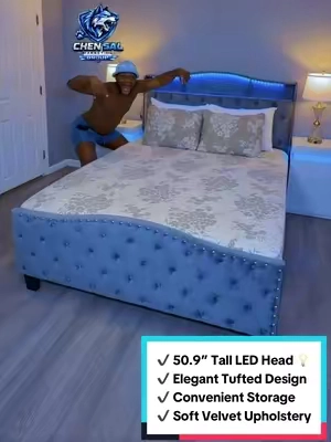 Upgrade your bedroom with this beautiful King Size Platform Bed Frame! 😍 ✔️ 50.9” Tall LED Headboard 💡 ✔️ Built-In Charging Station 🔌📱 ✔️ Convenient Headboard Storage ✔️ Soft Velvet Upholstery ✨ ✔️ Elegant Tufted Design ✔️ Tall Footboard & Wingback Style ✔️ Available in White, Black & Gray 🖤🤍🩶 Luxury, comfort, and convenience all in one bed! 🔥 #chensal #BedFrame #KingSizeBed #BedroomUpgrade #HomeDecor 