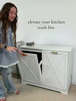 Farmhouse style tilt out trash bins that look way better than standalone trash! #homedecor #kitchendecor #tiktokshopstockup #kitchen #trashbin 