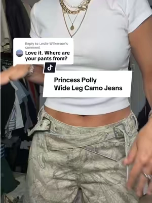 Replying to @Leslie Wilkerson @Princess Polly camo wide leg jeans 💚🥰