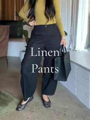 Everyday linen pants 🖤 Top linked as well in orange cart 🛒  #LinenPants #WideLegPants #PetiteStyle #CasualChic #OOTD