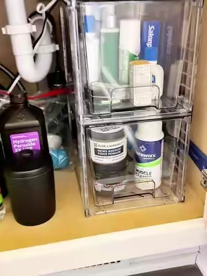 Under-the-sink organization has never been this satisfying 🙌 These clear storage containers hold SO much, and I love having the smaller stuff separated on top while all my bigger bathroom products stay underneath.#BathroomOrganization #UnderSinkOrganization #OrganizationFinds #HomeOrganization @Vtopmart 