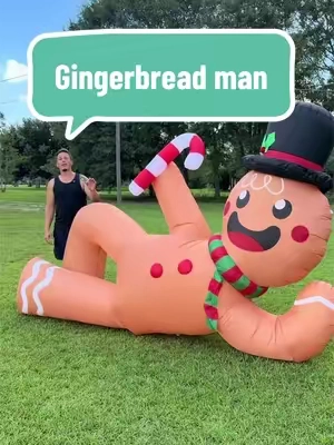 Oversized gingerbread man yard inflatable with a top hat, candy cane, and built-in lighting for a playful Christmas setup. #summerfinds #TikTokshopbacktoschool #HolidayInflatable #OutdoorChristmasDecor #YardDecor 