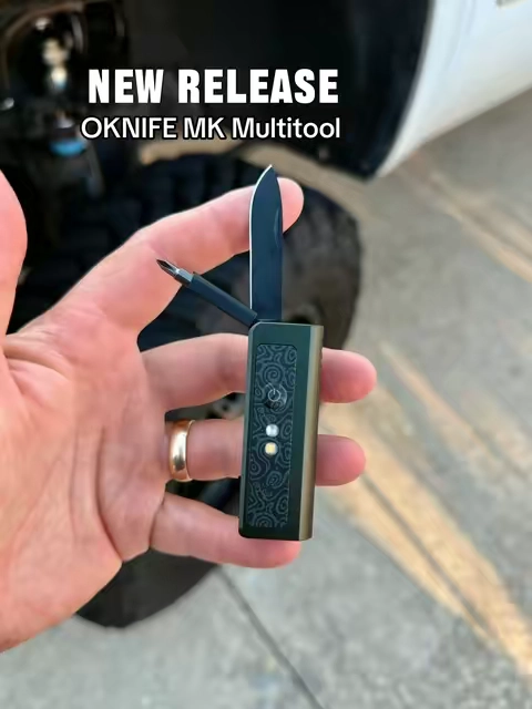 The new OKNIFE MK combines a folding blade, magnetic quick-swap screwdriver bits, a 300-lumen flashlight, side light, and red light into one compact pocket tool. #OKNIFE #Multitool #EDC #Tools #NewRelease