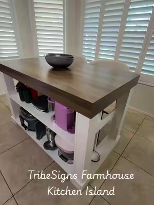Need more counter space without doing a full remodel? 🪵 This 55-inch farmhouse kitchen island is the ultimate kitchen upgrade. Featuring 3 spacious open shelves for pantry storage, dishware, and prep space—plus it’s easy to assemble and looks high-end. #kitchenisland #farmhousekitchen #tribesigns #kitchentable #tiktokshopcreatorpicks 
