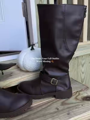 Cute knee-high boots with buckle details and a comfy chunky heel. #FallBoots #BrownBoots #FallFashion #TikTokShopFinds #falloutfitideas 