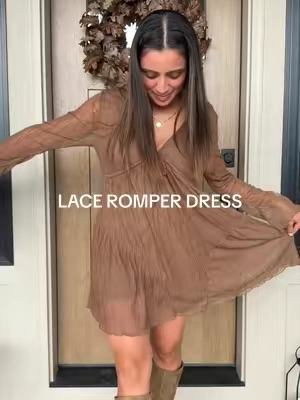 Replying to @Maddie Marie this is a ROMPER 😍🍂 sooo perfect for fall family pics!! wearing a small, I’m 5’5 & 130 pounds 

#romperdress #fallfamilypictures #womensdress #falldress 