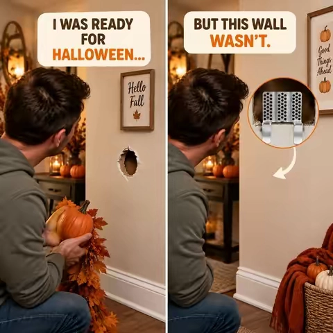 Pulled out the fall decorations and immediately noticed that wall damage I'd been ignoring. 😂 Figured I'd finally fix it before decorating. One less thing bothering me every time I walk by. #toolupgrade #halloweenprep #halloweendecor #homediy #homeimprovement #diyprojects #fallhome #homerepair