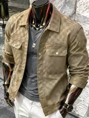 Men’s black patterned long-sleeve jacket — menswear, men’s clothing, featuring a front flap pocket and button closure, a stylish and practical top suitable for autumn.#tiktokshopmemorialday #DealsforYouDays #mensfashion #fashion #sohochic 
