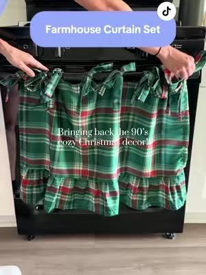Such a cute Christmas kitchen upgrade 🎄🤍 These gingham ruffle curtains would make the sweetest gift for someone who loves cozy home decor! #ChristmasDecor #ChristmasGift #KitchenDecor #GinghamDecor #holidaygift 
