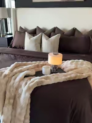 this walnut brown color finally restocked 😮‍💨 it’s a whole 7 piece bedding set! Cooling sheets, the comforter and 4 pillow cases! #7piececomforterset #beddingset #fallbedding #bedding #luxurybedding 
