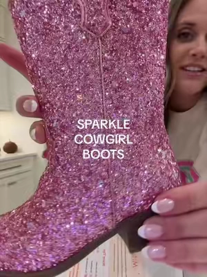 The cutest little pink sparkle cowgirl boots for your girl 🤠🩷✨ Such an easy way to make any outfit feel 10x cuter. #girlmoms #pinkboots #sparkle #cowgirlboots #girlsshoes @Topshoes 