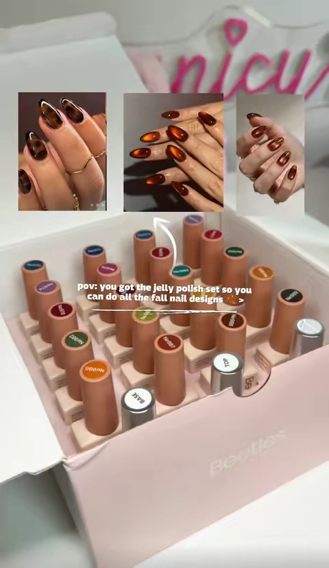 20 colors jelly polish set from @BeetlesGelPolish 💅  #diynails #fallnails #fallnailinspo #jellynails #jellycateye 
