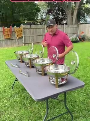 Chafing Dish Buffet Set,, 5 Qt 4 Pack, Stainless Steel Chafer with 4 Full Size Pan, Round. Por Wedding Party Banquet #chafingdishbuffet #StainlessSteelChafer #PartySupplies #TikTokShopStocKup  #tiktokshopcreatorspicks 