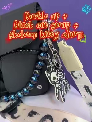 🖤🐈‍⬛ Buckle Up Bag in Black + Black Cat Strap + Skeleton Kitty Charm = the perfect spooky combo! 💀✨ #tiktokshopstockup #IrisAndRainbow #irisarmy #BagTok #tiktokmademebuyit 