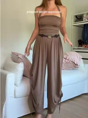 comfy jumpsuit ✨🤎 6ft size medium (true to size)  #jumpsuit #tiktokshopstockup #tallgirlproblems #tallgirlapproved #fallfashion 