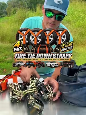 TITLE: Vehicle & Off-Road Tire Tie Down Straps DESCRIPTION: Heavy-duty tire tie down straps for hauling cars, side-by-sides, UTVs, ATVs, off-road vehicles and more. This 4-pack of 2" x 120" ratchet tire straps is a great setup for securing vehicles to car haulers, utility trailers, flatbeds and transport trailers. Whether you’re hauling a side-by-side to the trails, an ATV for a weekend ride, or transporting a car, these wheel straps provide a convenient way to secure your load by the tires. Great for homeowners, off-road riders, farmers, car enthusiasts, towing and vehicle transport. #TieDownStraps #SideBySide #CarHauler #UTVAccessories #TrailerAccessories KEYWORDS: tire tie down straps, vehicle tie down straps, car tie down straps, side by side tie down straps, UTV tie down straps, ATV tie down straps, wheel straps, car hauler straps, ratchet straps, off road vehicle straps, trailer tie downs, vehicle transport straps, SXS accessories, UTV hauling, ATV hauling, car trailer accessories, utility trailer accessories, flatbed tie downs, towing accessories, heavy duty ratchet straps