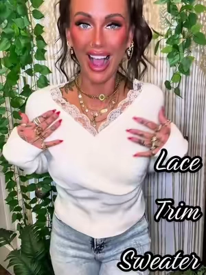 The LACE detail with the softest sweater material?! 😍🤍 This top is SO freaking pretty & I’m obsessed with the neckline ✨  @Cider #womenssweater #sweater #lacetop #womenstop #falloutfits