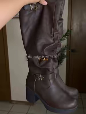 Chunky heel boots 🤎 #kneehighboots #fallootd #brownboots #fallaesthetic #fallshoes 