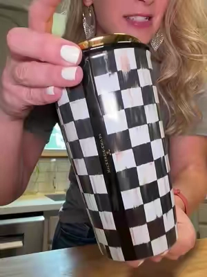 🤍🖤🤩 This MacKenzie Child Travel mug is unique and gorgeous! Super low stock check out quick! #mackenziechilds #travelmug #coffeetumbler #ceramic @QVC, Inc #QVCLoyaltyProgram