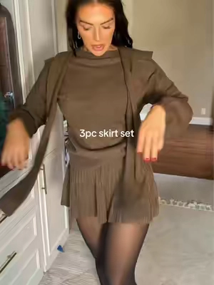 The easiest and most comfy throw on and go outfit this fall 5’8 wearing M #skirt #fallfashion #skirtset 