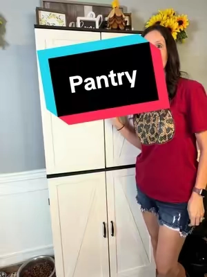 Farmhouse Kitchen Pantry Storage Cabinet with 4 Barn Doors and adjustable Shelves ,Middle Drawers, 28x15.6x66.7in Storage Furniture for Living Room Decor, Storage Organization, Bathroom @Walsunny Furniture #pantry #cabinet #storage #pantryorganization #KitchenHacks 