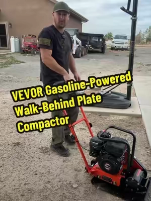 VEVOR Gasoline-Powered Walk-Behind Plate Compactor, 6.5 HP 196CC Gas Engine, 5600 VPM Vibrating Rammer, 2360 Ibs Force, 20.1x15 in Plate, 0.5 L Capacity, NonSlip Handle, EPA-Certified for Paver Landscaping, Durable Construction. #yardwork #DIY #cement #construction @@VEVOR Automotive Store 