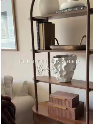Fluted Arched Bookshelf with Sliding Tambour Doors, Mid Century Modern Bookshelf Cabinet with Storage, 4 Tier Open Display Storage Shelf for Home Office, Living Room home decor ♥️ #bookshelf #Home #homedecor #tiktokshopstockup #tiktokshopcreatorpicks 