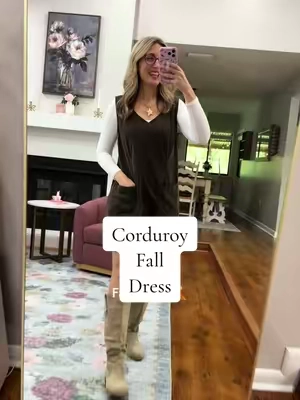 This corduroy dress is so cute for fall and winter! You can layer any top underneath it. It’s the softest corduroy fabric! True to size! @AUSELILY 