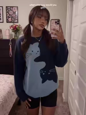 love the blue on blue #cat #fallsweaters #fallaesthetic #fallfashion #womensfashion 