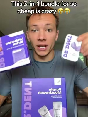 *NEW* Dr. Dent purple routine has it all! 🙏 #drdent #drdentteethwhitening #whiteningstrips #purplemouthwash #toothpastetablets 