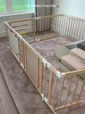 It’s literally so cute & loveee that it’s fully adjustable 🤎 #Baby #BabyPlay #Playpen #BabyRegistry #Toddler 